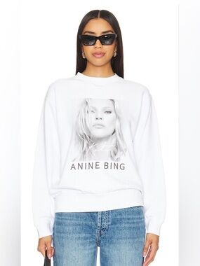 Anine Bing Ramona Kate Moss Sweatshirt in White. Size XS.